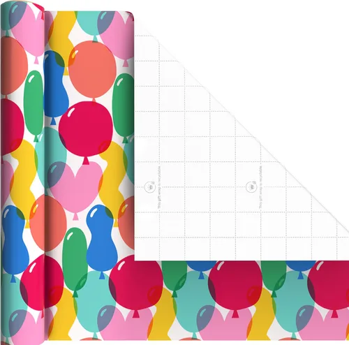 Vista 7 de Hallmark Mini rollos de papel de regalo de cumpleaños, paquete de 3 (rayas de arco iris, globos coloridos, lunares sobre azul) para graduaciones