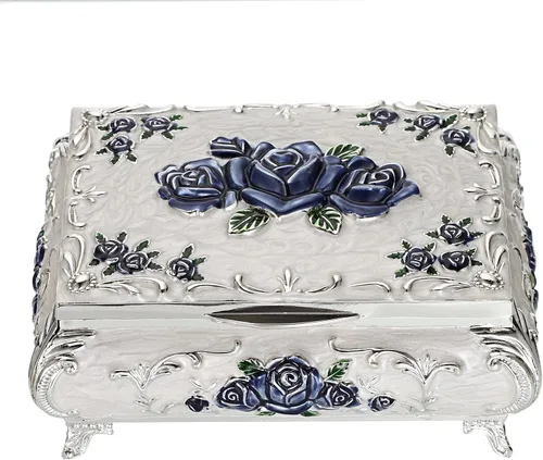 Vista 7 de Vintage Jewellery Box,Jewelry Treasure Box,Vintage Metal Small Jewelry Box Trinket Box with Red Flower Pattern, Retro Trinket Storage Box Jewelry