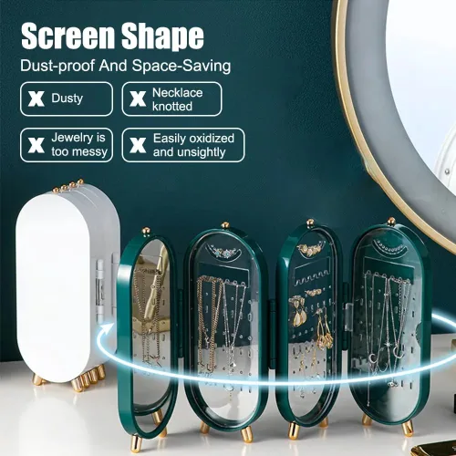 Vista 8 de Tvoip Soporte organizador de aretes, pequeño soporte plegable de 4 capas para joyas a prueba de polvo con 153 agujeros para mujeres, aretes