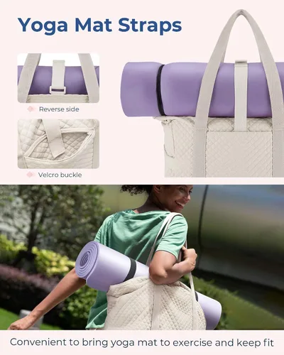 Vista 3 de BAGSMART Bolsa grande para mujer, bolsa de hombro de viaje con asa superior con hebilla para esterilla de yoga para gimnasio, trabajo, viajes