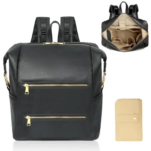 Vista 12 de Omanmoli Mochila para pañales, bolsa grande de neopreno para niños y niñas con 15 organizadores de bolsas de pañales, 2 bolsillos aislados, Negro