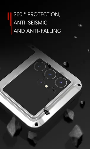 Vista 4 de LOVE MEI Funda de metal para Samsung Galaxy S24 Ultra, resistente al aire libre, de aluminio, de metal, militar, a prueba de golpes, protección Negro