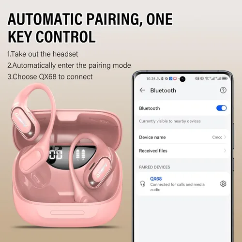 Vista 7 de Auriculares de oreja abierta, auriculares de traducción AI en tiempo Rosa