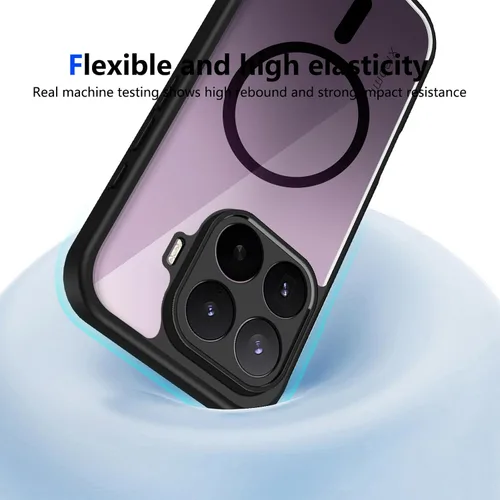 Vista 2 de Funda magnética transparente compatible con Xiaomi 17T, color negro 2 en 1 PC + TPU cubierta de teléfono a prueba de golpes, carcasa protectora