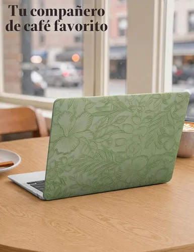 Vista 7 de iCasso - Funda compatible con MacBook Air de 13 pulgadas, versiones 2020-2018 A2337 M1 A2179 A1932, carcasa rígida de plástico con textura de cuero