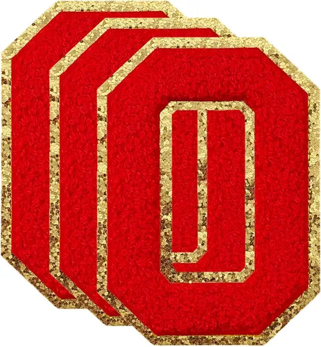 Vista 110 de 3 parches de letras de felpilla roja, parches de letras termo-adhesivas de 4-1/2" con brillantina para ropa, S