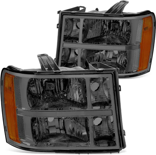 Vista 10 de DNA MOTORING Juego de ensamble de faros compatible con GMC Sierra 1500 de 2007-2013/Sierra 2500 HD y 3500 HD de 2014, Negro/Transparente, Negro Claro