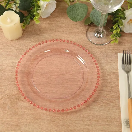 Vista 5 de Efavormart - Paquete de 10 platos de postre de plástico transparente rubor con borde de cuentas, platos redondos desechables para ensalada, 8