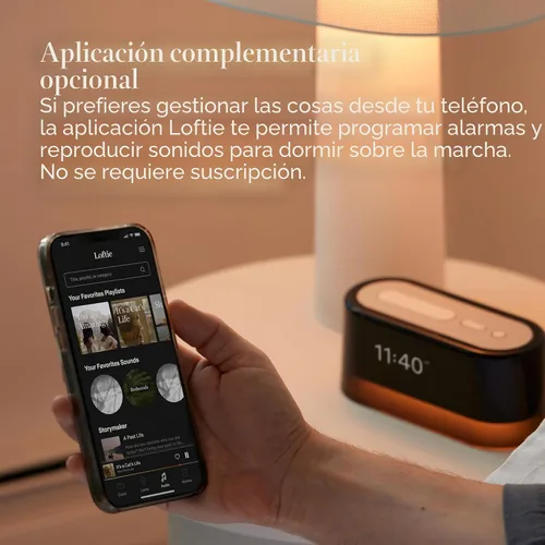 Vista 3 de Loftie Reloj despertador con máquina de sonido – Reloj despertador inteligente con luz nocturna, ruido blanco, altavoz Bluetooth, más de 100 sonidos