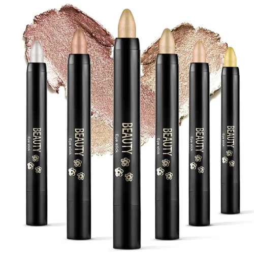 Vista 15 de Boobeen Sombra de ojos en barra impermeable con lápiz de sombra de ojos en crema brillante, kit de maquillaje de ojos con purpurina fácil de usar