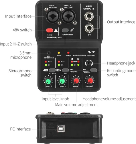 Vista 7 de XTUGA Interfaz de audio USB para PC, interfaz para grabación de música, interfaz de audio XLR con conector de micrófono de 11.6 ft, tarjeta