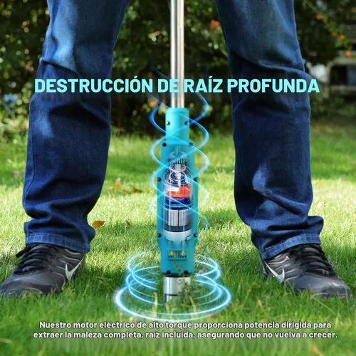 Vista 3 de Herramienta de extracción de malezas eléctrica de 21 V, extractor de malezas resistente con batería de 3000 mAh x 2, desbrozadora de raíces