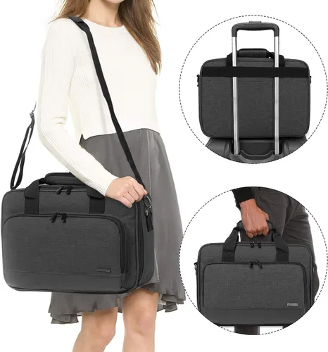 Vista 6 de LUXJA - Bolsa grande para proyector con funda protectora para laptop de 15.6", color negro Estuche de transporte para proyector con bolsillos