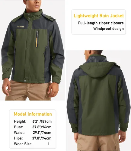 Vista 2 de MAGCOMSEN Chaqueta impermeable con capucha para hombre, resistente al viento, cortavientos, 5 bolsillos para senderismo, pesca, correr