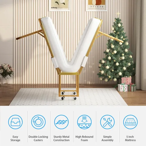 Vista 7 de PUREMIND Cama plegable con colchón de 4 pulgadas para adultos, cama plegable individual de 75 x 31 pulgadas, camas plegables portátiles, camas