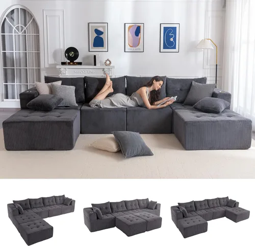 Vista 11 de MAXYOYO Sofá deshuesado, sofá modular en forma de L, sofá de 4 asientos