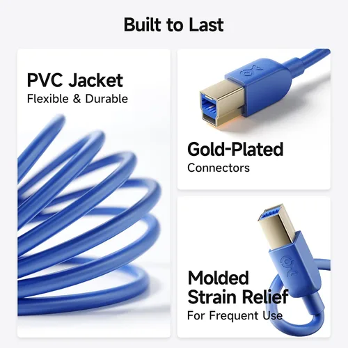 Vista 5 de Cable Matters cable USB 3.0 tipo A a B de máxima velocidad, Azul Azul / Patchwork