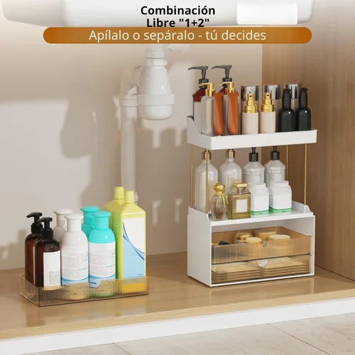 Vista 5 de StorBin Organizador de maquillaje de 3 cajones grandes, organizador de encimera de baño de 5 niveles y almacenamiento, organizador versátil