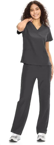 Vista 24 de COZYFIT Scrubs for Women Set - V-Neck & Straight Leg Pants with 9 Pockets Negro