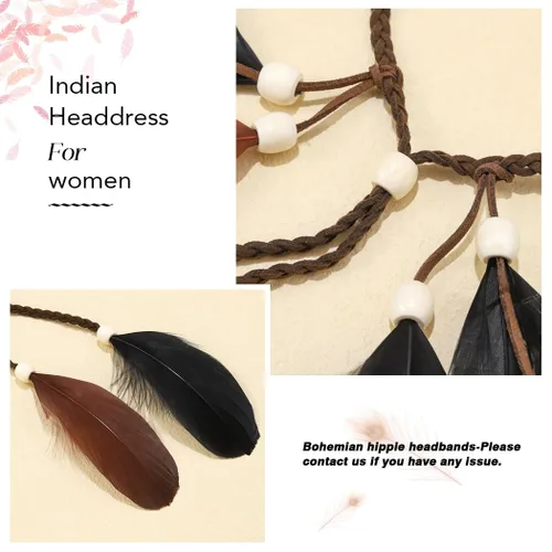 Vista 4 de CAKURE Diadema de plumas bohemias, diadema gitana, diadema hippie india, accesorios para el cabello para mujer