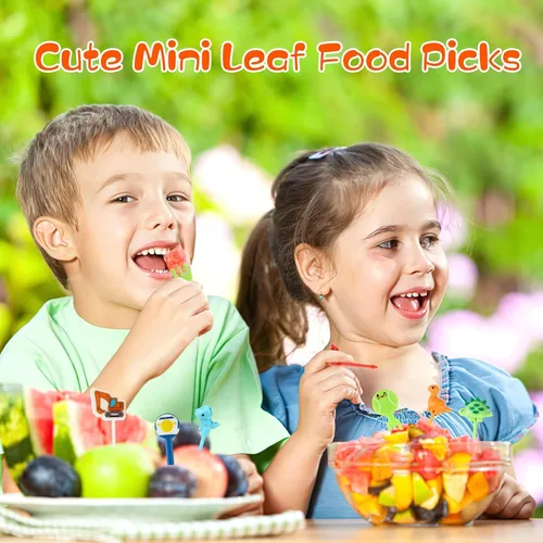 Vista 4 de OOTSR 30 púas de comida para niños, mini palillo de dientes de dinosaurio, reutilizables, para cupcakes, postres, para fiestas, cocina, caja