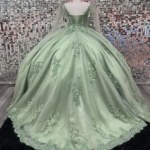 Vista 2 de Ftupza Vestidos de quinceañera con hombros descubiertos vestidos de tul hinchados para vestido de 15 años de encaje apliques vestido de fiesta Ftu01