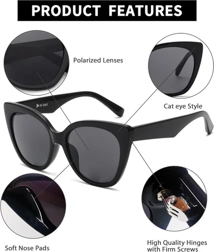Vista 4 de JM Trendy Cat Eye Sunglasses Women, Oversized Cateye Style Round Sun Glasses UV400 Protection