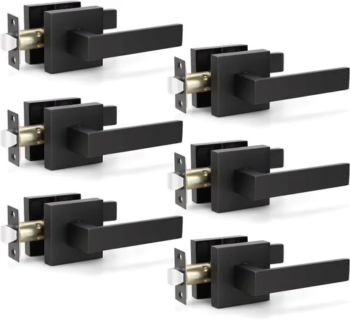 Vista 11 de KNOBWELL - Paquete de 1 manija para puerta delantera con llave y cerradura, manijas de palanca negras para puerta exterior, juego de cerradura