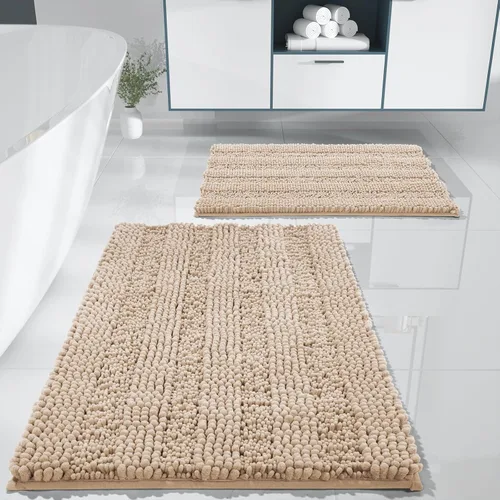 Vista 25 de Yimobra Juego de 2 alfombras de baño de felpilla suave y absorbente y alfombra para inodoro en forma de U, antideslizante, lavable a máquina