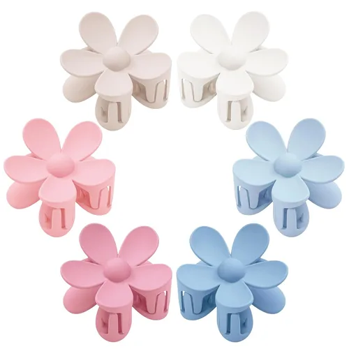 Vista 8 de 6 pinzas para el cabello de flores, pinzas de margarita, pinzas de garra grandes mate, pinzas de sujeción fuerte, accesorios para cabello grueso, 6
