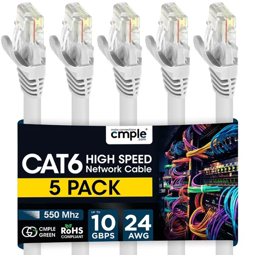 Vista 23 de Cmple - Cable Ethernet Cat 6 de 1.5 pies, cables de conexión Cat6, cable LAN de 10 Gbps, cable de red de 550 MHz, conectores RJ45, compatible