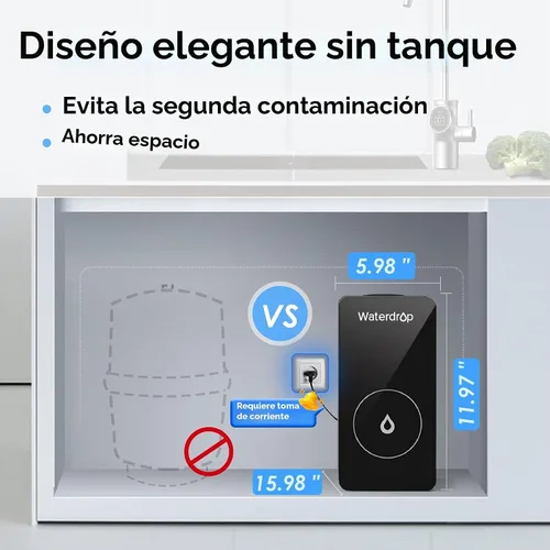 Vista 7 de Waterdrop D6 - Filtro de agua por ósmosis inversa, 600 GPD Sistema de ósmosis inversa sin tanque bajo el fregadero, reduce PFAS, relación 2:1