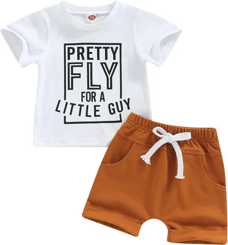 Vista 40 de Conjunto de traje de verano para bebé niño pequeño, manga corta, cuello redondo, letras impresas, lindo traje de verano, conjunto de 2 piezas