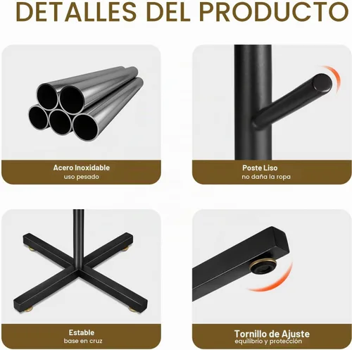Vista 3 de ZOZOE Perchero de Pie de Metal Moderno, Perchero Independiente con 8 Ganchos, Percheros Fáciles de Ensamblar, Perchero Negro Tipo Árbol