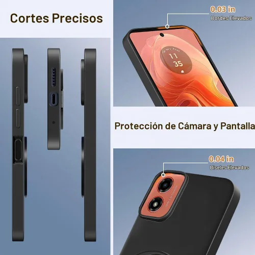 Vista 2 de Funda para teléfono Motorola Moto G24 / G04 / G04S / E14 4G con protector de pantalla de vidrio templado Soporte de anillo giratorio de 360° Soporte