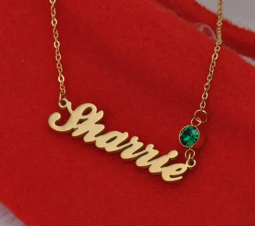Vista 2 de HUAN XUN Dainty Custom Letter Name Necklace with Birthstone for Women