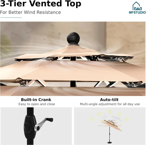 Vista 7 de MFSTUDIO Juego de mesa de comedor para patio al aire libre con paraguas, 4 sillas giratorias y 1 x 37 cuadrado Bistro forjado Iorn Slat mesa grande