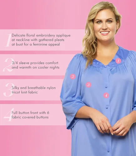 Vista 4 de Exquisite Form 10107 Camisón de nailon con manga larga y botones delanteros para mujer