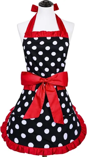 Vista 9 de Violet Mist Delantales coquetos de encaje negro para mujer con bolsillo, delantales negros sexys para cocinar, delantal para mujeres y niñas