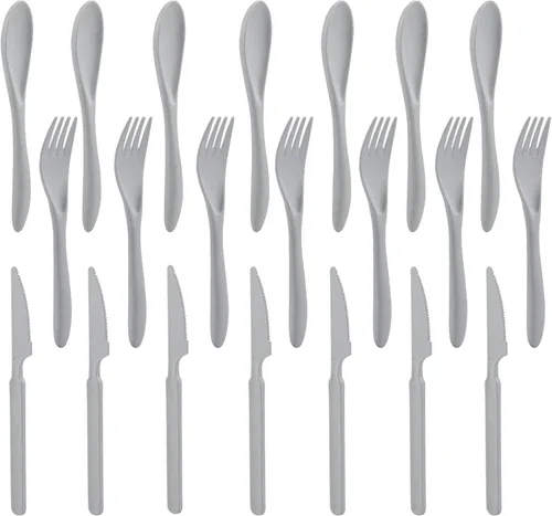 Vista 8 de Zoyiancy - Juego de cubiertos de paja de trigo, 21 piezas, color beige reutilizable Wheat Straw, Unbreakable Lightweight, Rounded Fork Edge, Deep