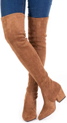 Vista 5 de N.N.G Botas por encima de la rodilla para mujer hasta el muslo de gamuza Bloque de invierno bajo por encima de plano largo OTK Comfort Punta
