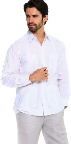 Vista 15 de Mojito Collection Camisa Guayabera clásica de mezcla de algodón con cuatro bolsillos para hombre