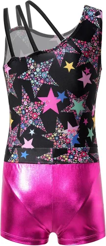 Vista 4 de Gymnastics Leotards for Girls Shiny Dancewear with Matching Shorts Two-Piece Set Activewear