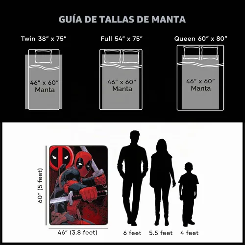 Vista 8 de Northwest Deadpool Micro Raschel - Manta de 46 x 60 pulgadas, espadachín