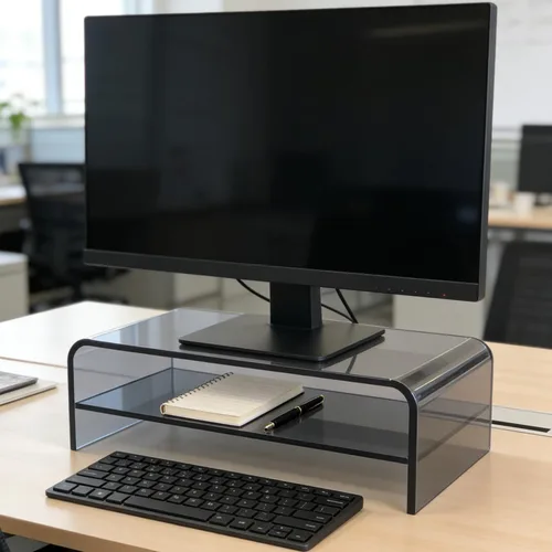 Vista 2 de Soporte para monitor y organizador de escritorio de acrílico transparente de 2 niveles, elevador de oficina en casa de 16 x 9.4 x 5.5 pulgadas