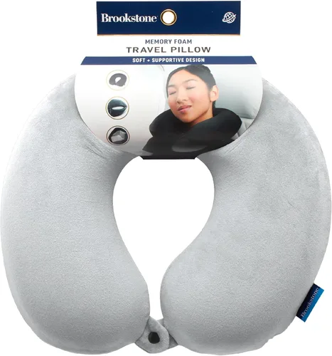 Vista 8 de Brookstone Almohada de viaje para el cuello - Funda de forro polar ligera en forma de U rellenable con espuma viscoelástica para viajes y soporte