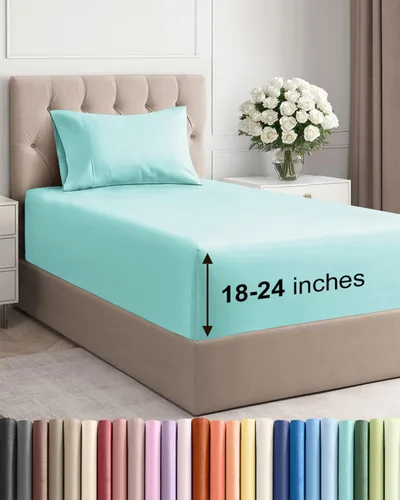 Vista 93 de Sábanas individuales de bolsillo extra profundo, sábanas transpirables y refrescantes de 3 piezas, juego de sábanas de lujo para hotel, suaves, sin