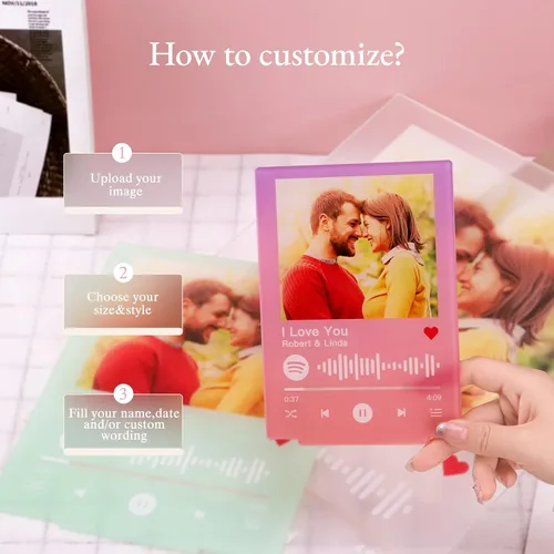 Vista 4 de Placa de Spotify personalizada con soporte acrílico, placa de vidrio Spotify, regalos de cumpleaños para mujeres, canción acrílica personalizada