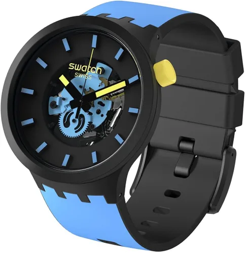 Vista 6 de Swatch Reloj de cuarzo biocerámico de viaje por día, Negro