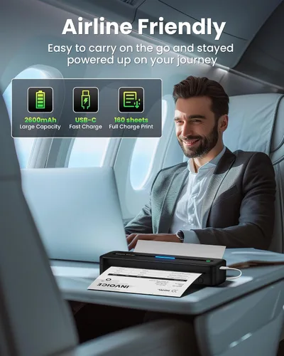 Vista 6 de Itari M832 - Impresoras portátiles inalámbricas para viajes, 8.5 x 11, color negro 300dpi Inkless Small Bluetooth Compact Mobile for Home Use